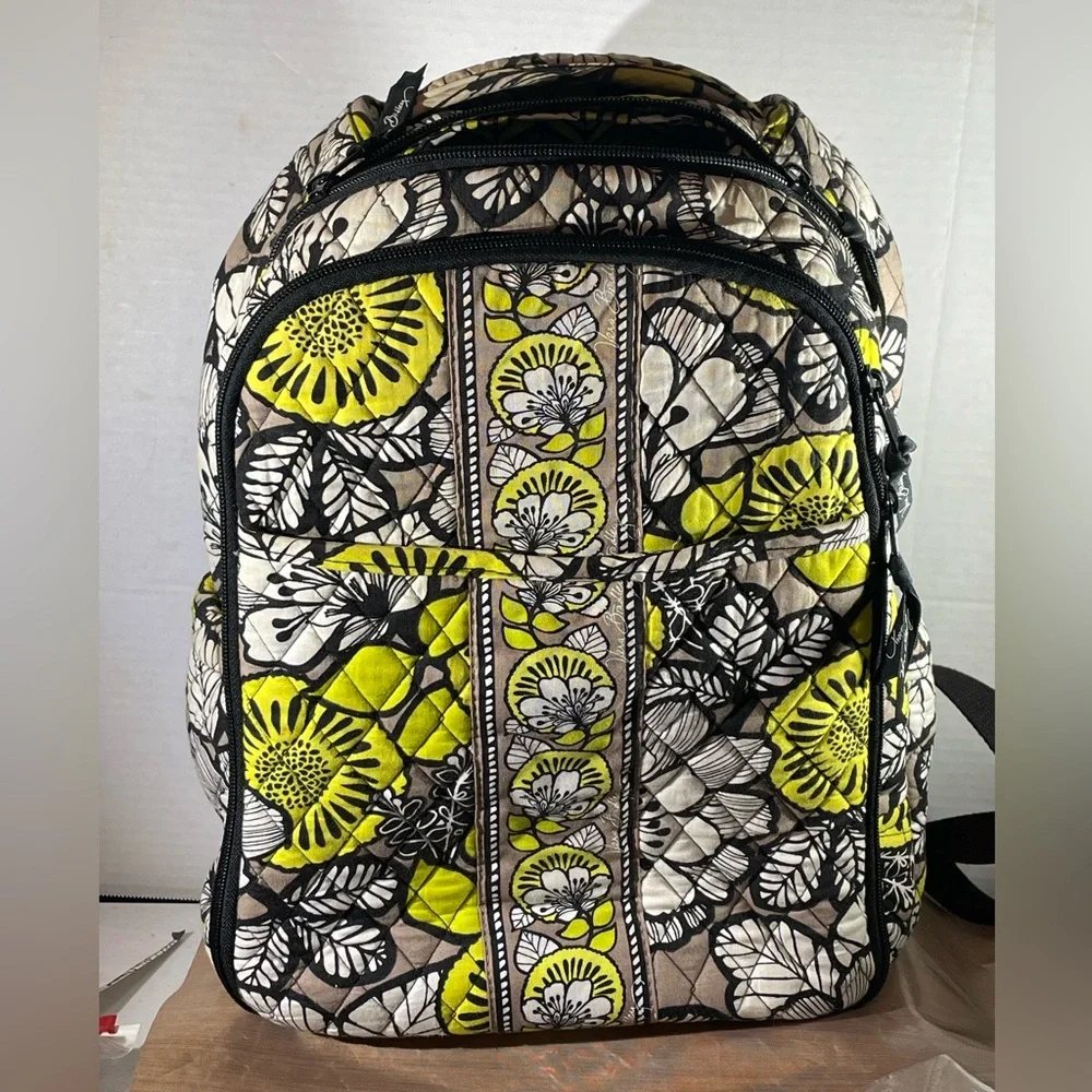 Vera Bradley Yellow Black Floral Quilted Baby Backpack